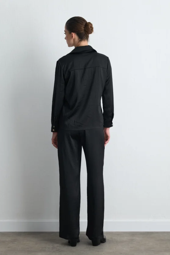 Crinkle Satin Shirt Black - 5