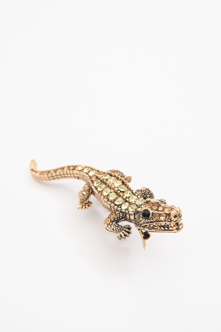 Crocodile Brooch with Zircon Stone - Silver Silver