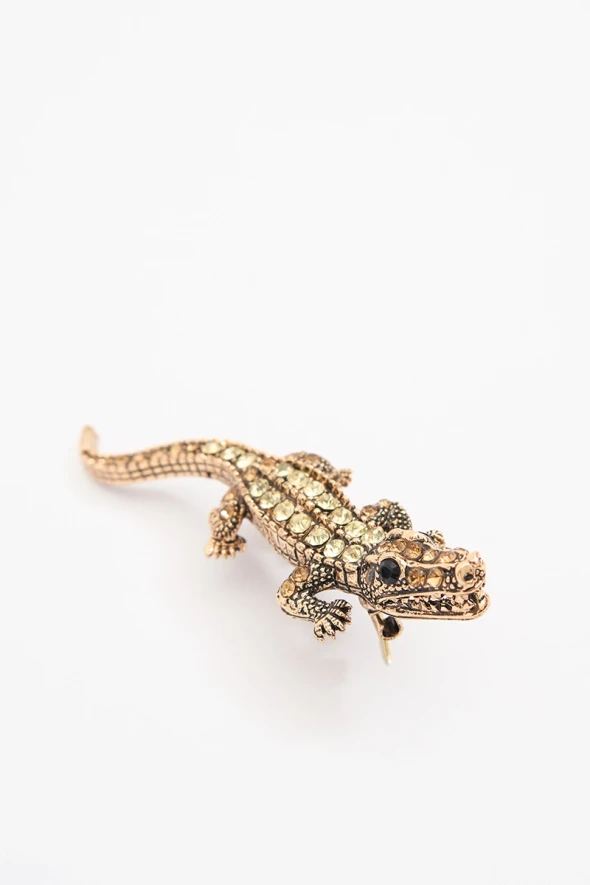 Crocodile Brooch with Zircon Stone - Silver - 1