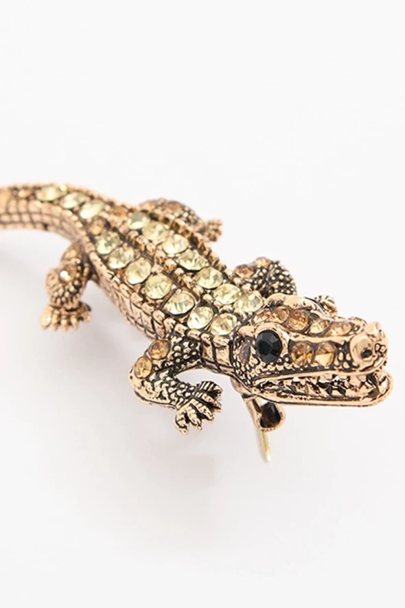 Crocodile Brooch with Zircon Stone - Silver - 2