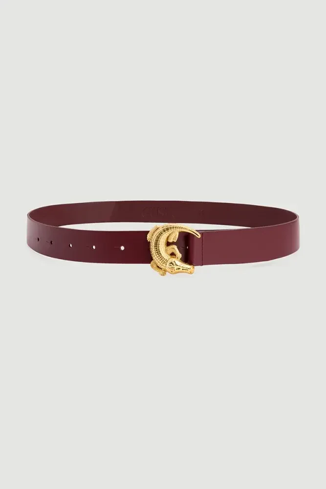 Crocodile Buckle Belt - Burgundy Burgundy