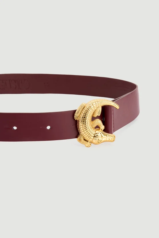 Crocodile Buckle Belt - Burgundy - 2