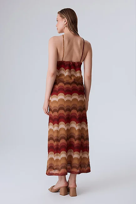 Cross-Strap Ethnic Print Raschel Knit Dress - Orange - 5