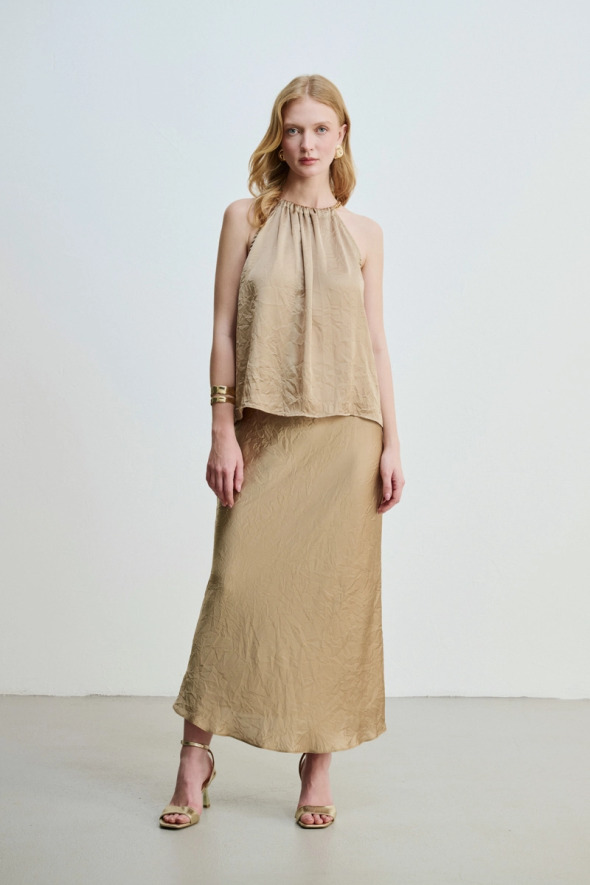 Crush Blouse with Chain - Mink - 2
