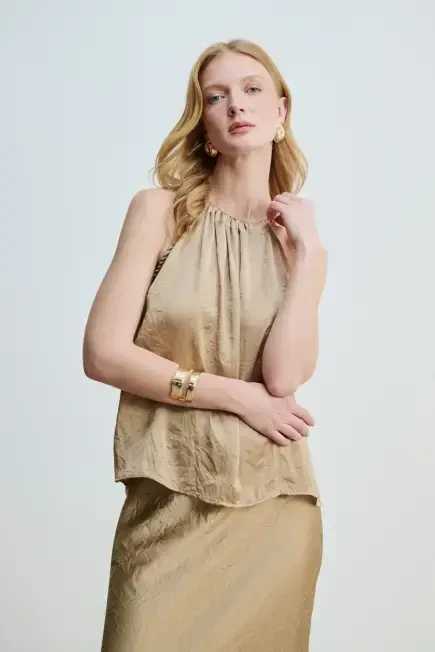 Crush Blouse with Chain - Mink Mink