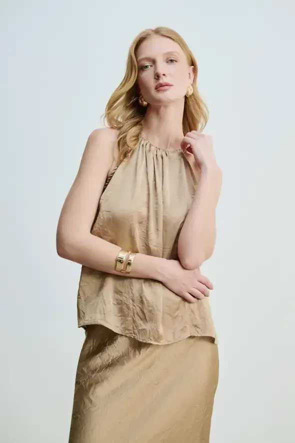 Crush Blouse with Chain - Mink - 1