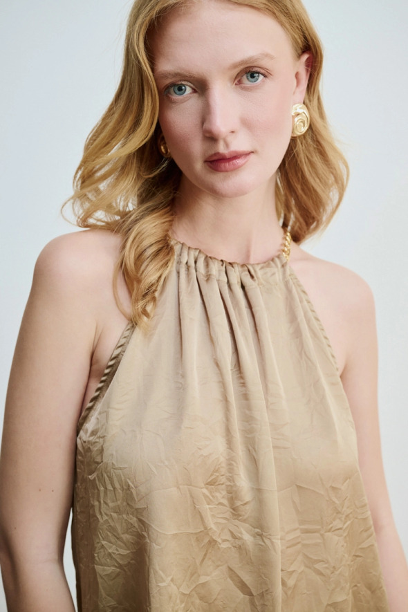 Crush Blouse with Chain - Mink - 3
