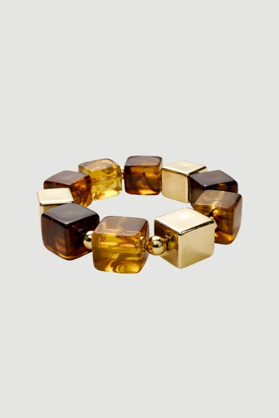 Cube Stone Agate Elastic Bracelet - Brown - Gusto