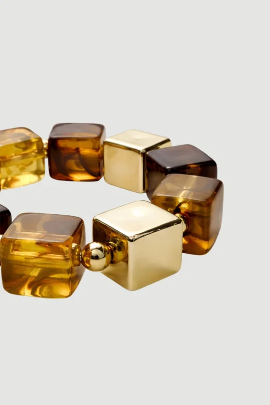 Cube Stone Agate Elastic Bracelet - Brown - 2