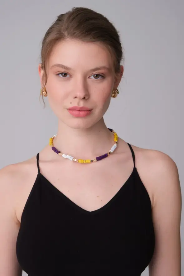 Cube Wooden Necklace - Yellow - 2
