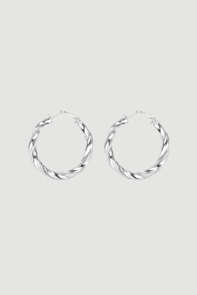 Curved Hoop Earrings - Silver Silver
