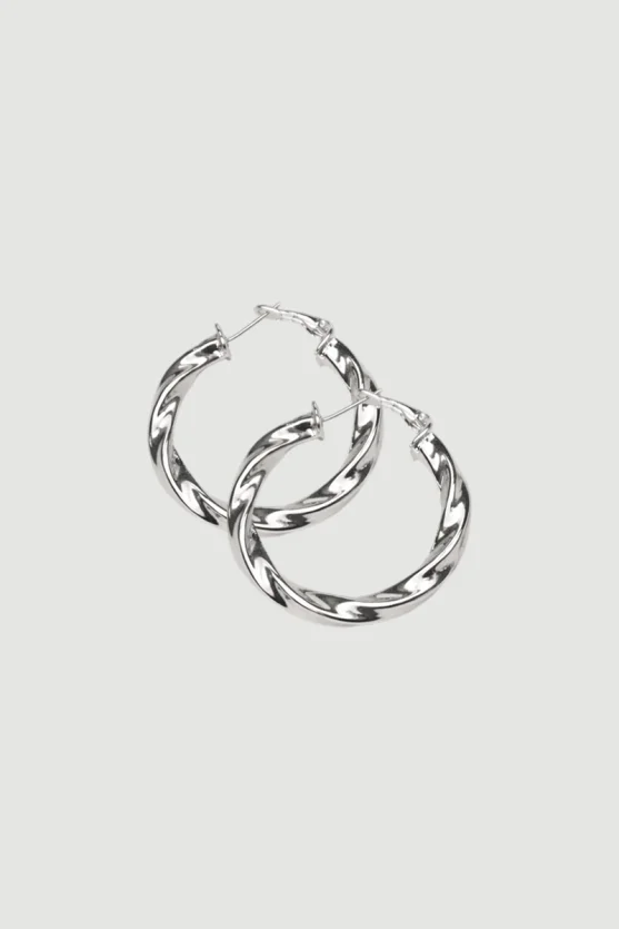 Curved Hoop Earrings - Silver - 5