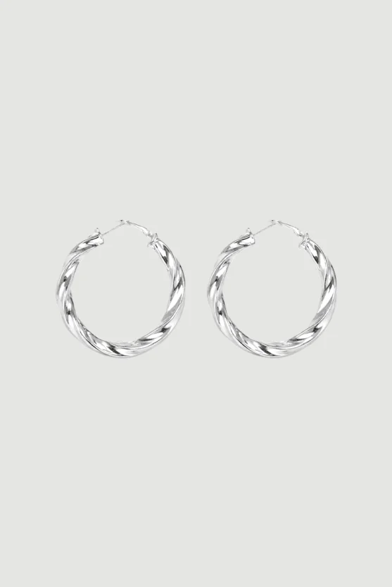 Curved Hoop Earrings - Silver - 2