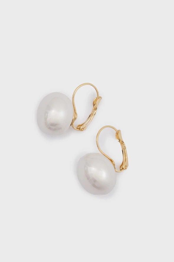 Dangle Pearl Brass Earrings - White - 3