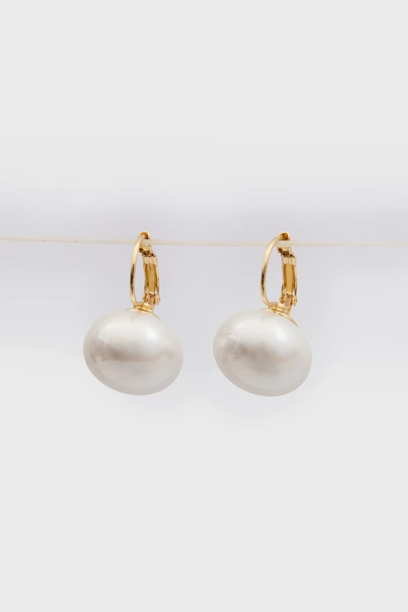 Dangle Pearl Brass Earrings - White - 1