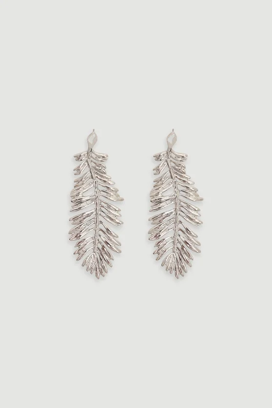 Dangling Leaf Earrings Silver - 1