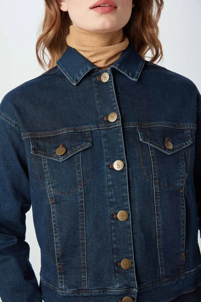 Dark blue outlet denim jacket womens