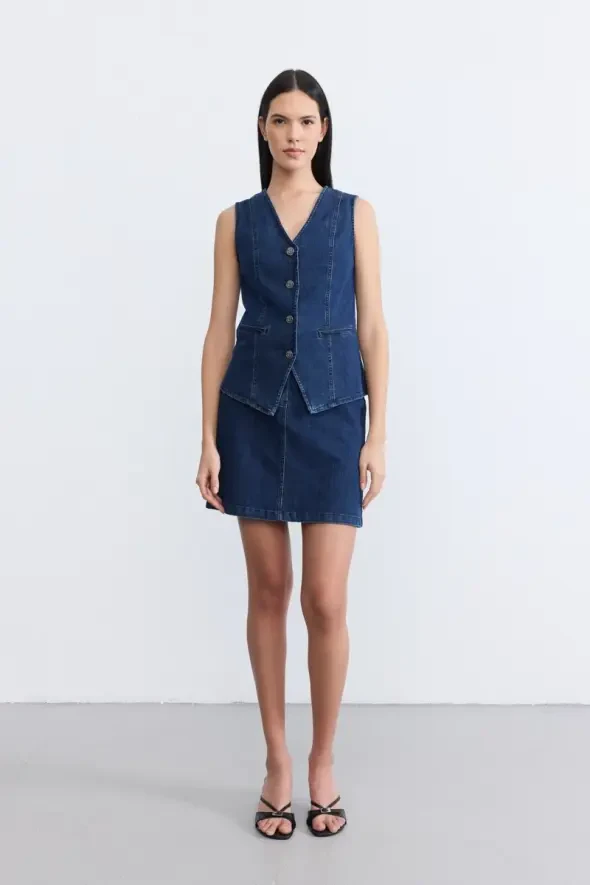 Denim Mini Skirt - Blue - 1