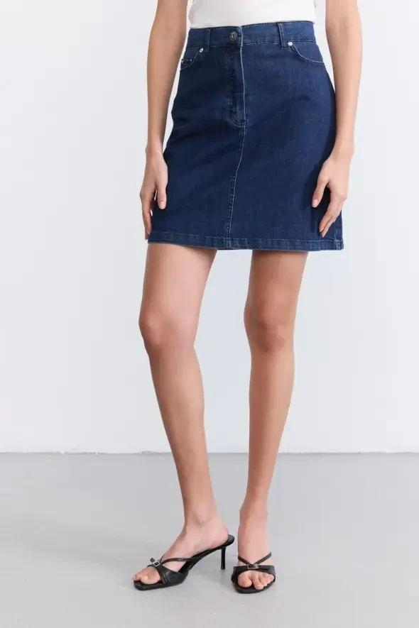 Denim Mini Skirt - Blue - 2