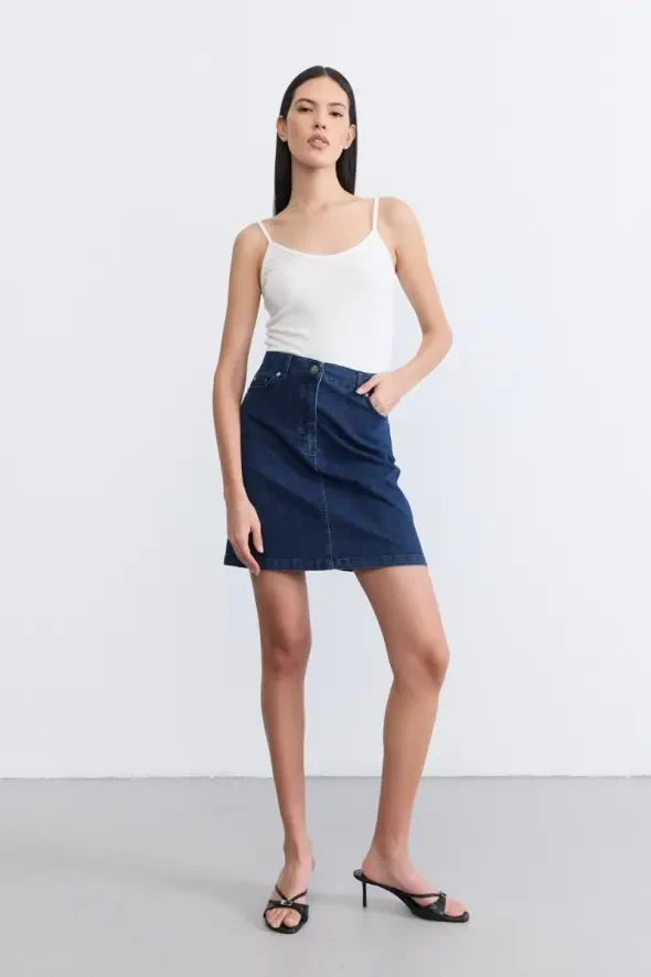 Denim Mini Skirt - Blue - 3