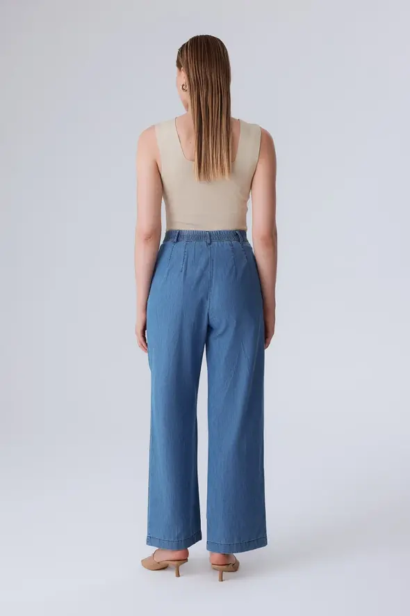 Denim Palazzo Pants - Blue - 7