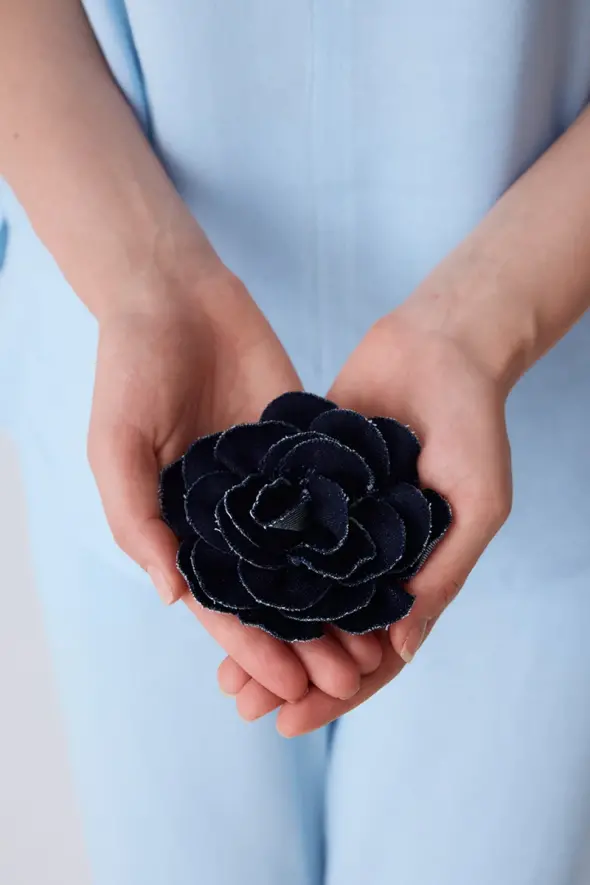 Denim Rose Brooch - Blue - 3