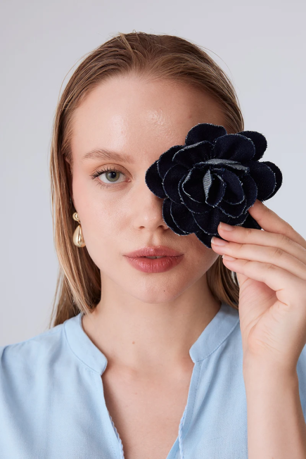 Denim Rose Brooch - Blue Blue