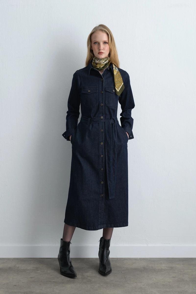 Denim Shirt Dress Navy Blue Navy Blue