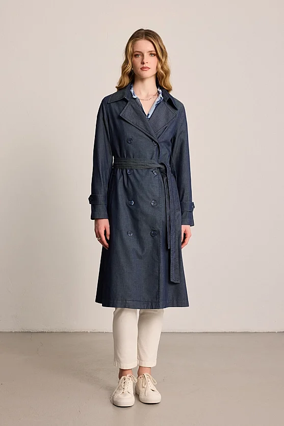 Denim Trench Coat - Blue - 1