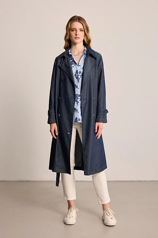 Denim Trench Coat - Blue - 2