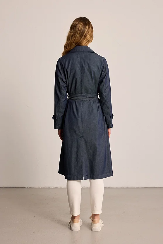 Denim Trench Coat - Blue - 4