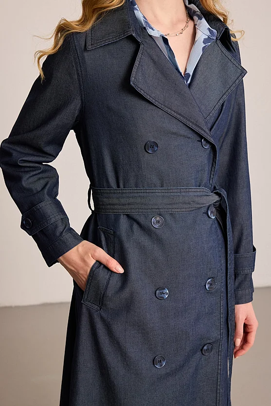 Denim Trench Coat - Blue - 6