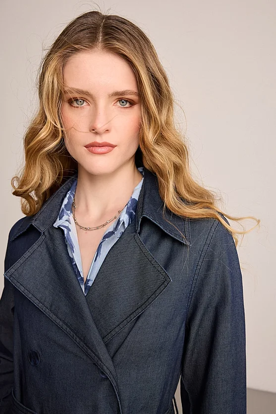 Denim Trench Coat - Blue - 7
