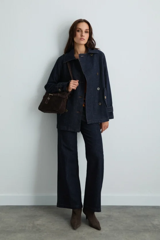 Denim Trench Coat - Navy Blue - Gusto