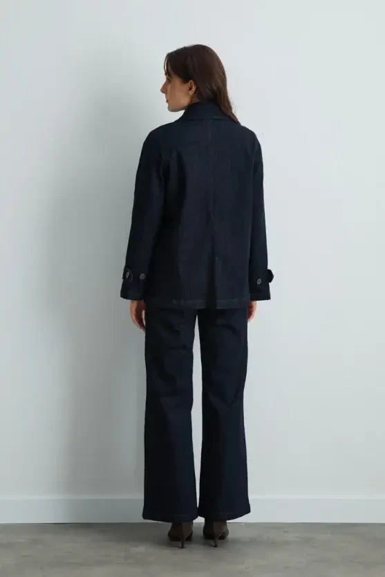 Denim Trench Coat - Navy Blue - Gusto