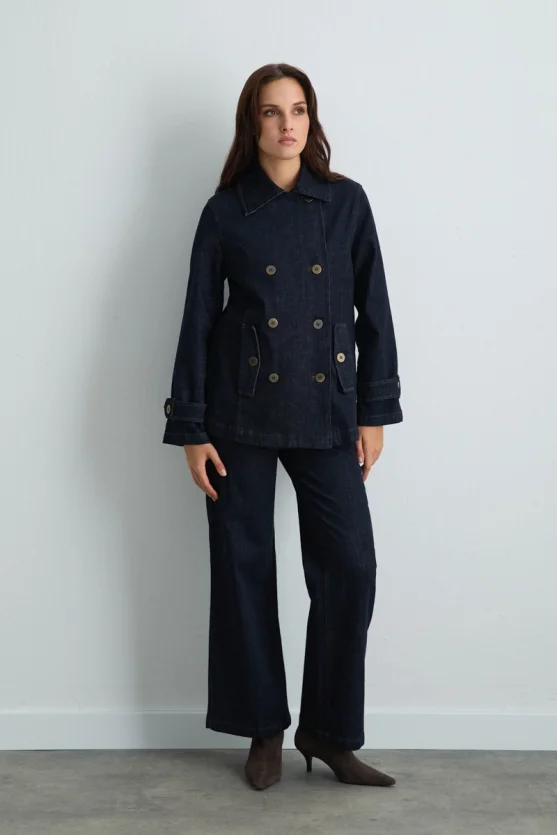 Denim Trench Coat Navy Blue - Gusto