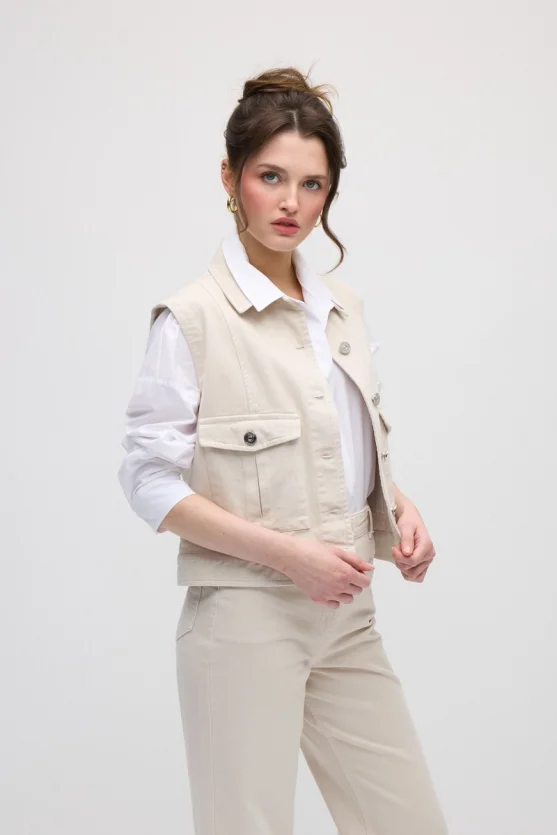 Denim Vest with Pockets - Beige - 2