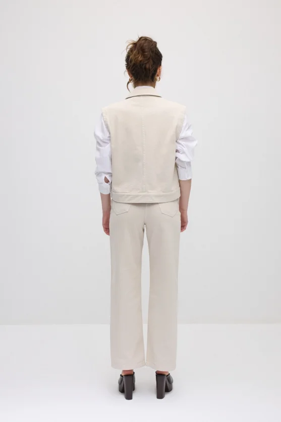 Denim Vest with Pockets - Beige - 6