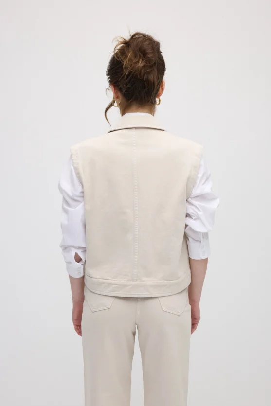 Denim Vest with Pockets - Beige - 5