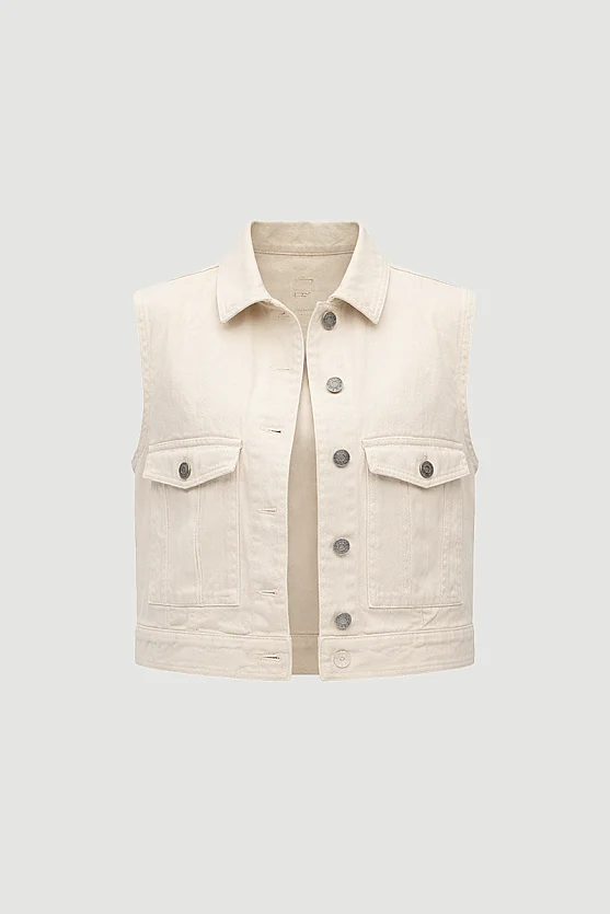 Denim Vest with Pockets - Beige - Gusto