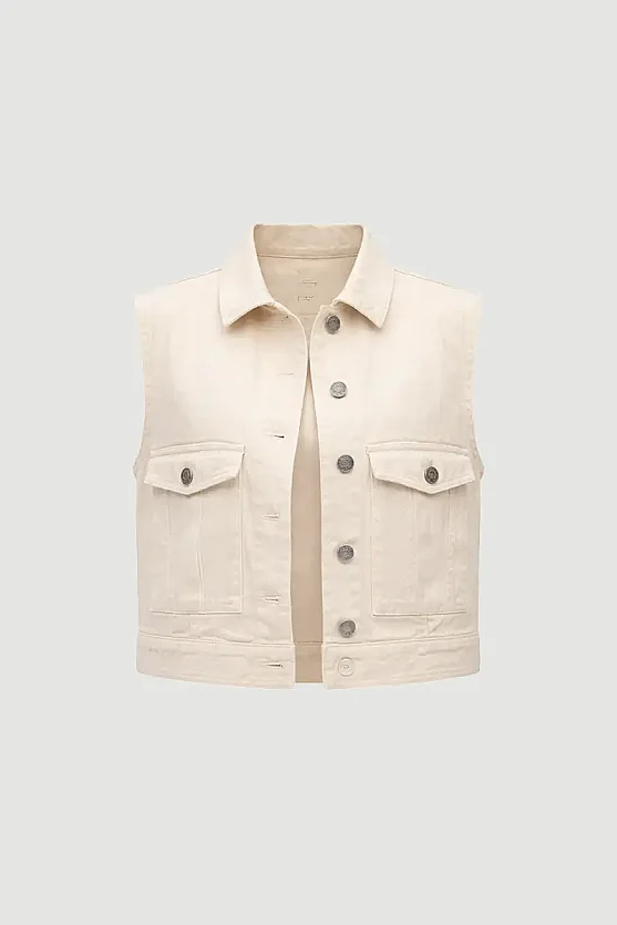 Denim Vest with Pockets - Beige - Gusto