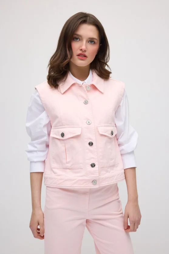 Denim Vest with Pockets - Pink - Gusto