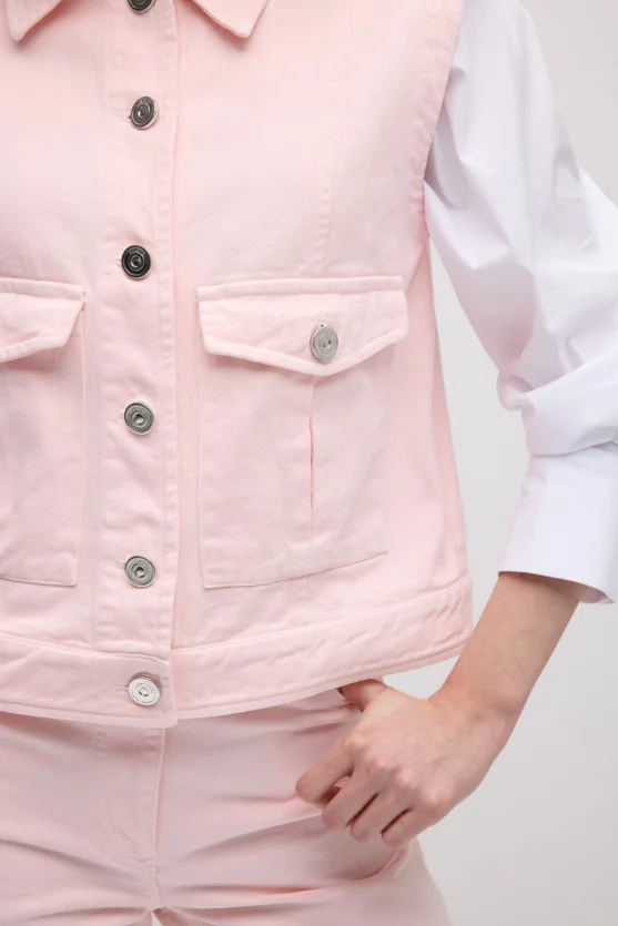 Denim Vest with Pockets - Pink - Gusto