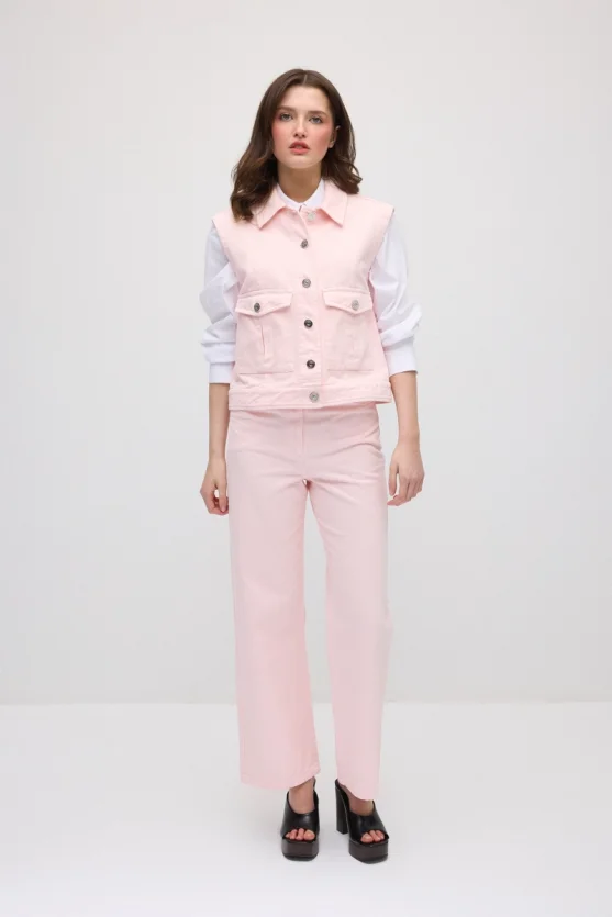 Denim Vest with Pockets - Pink - 2