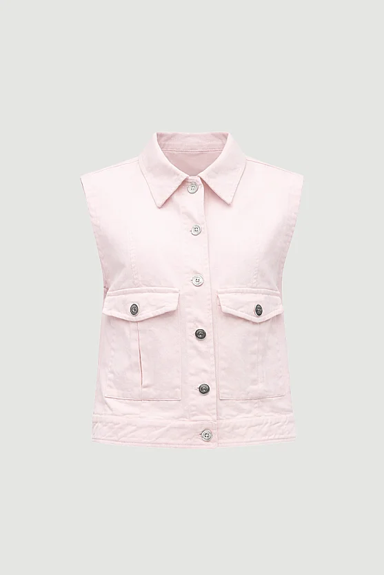 Denim Vest with Pockets - Pink - 7