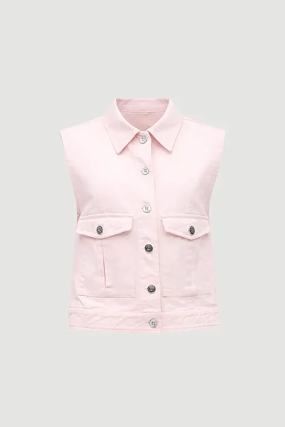 Denim Vest with Pockets - Pink - 7