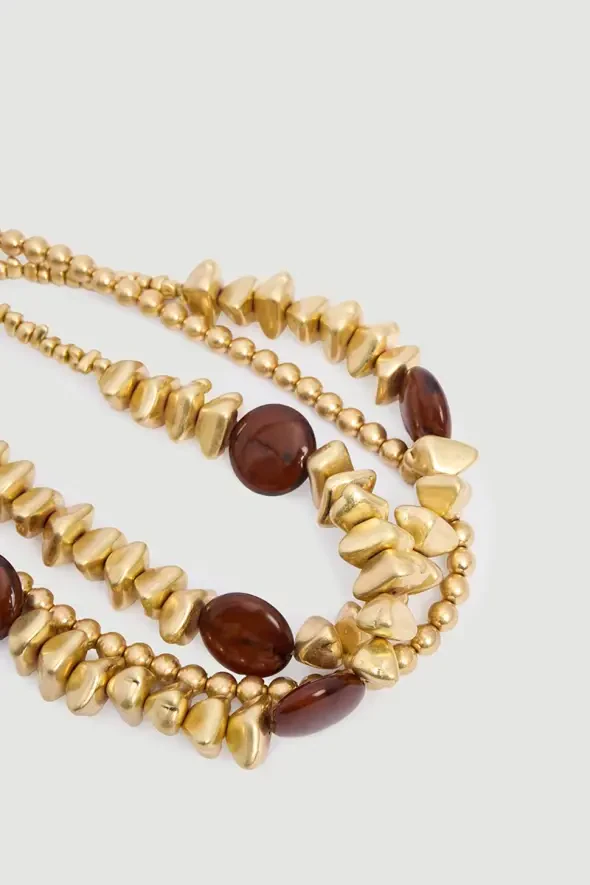 Design Gold Beaded Three-Strand Necklace - Gold - 3