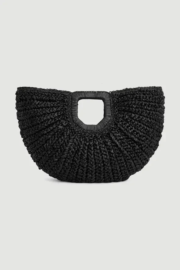 Designer Straw Bag - Black - 4