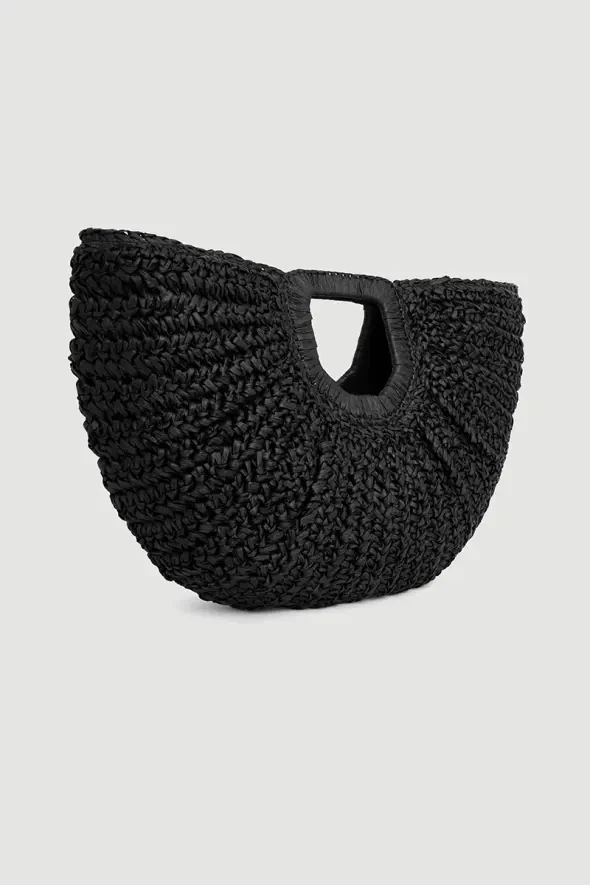 Designer Straw Bag - Black - 5