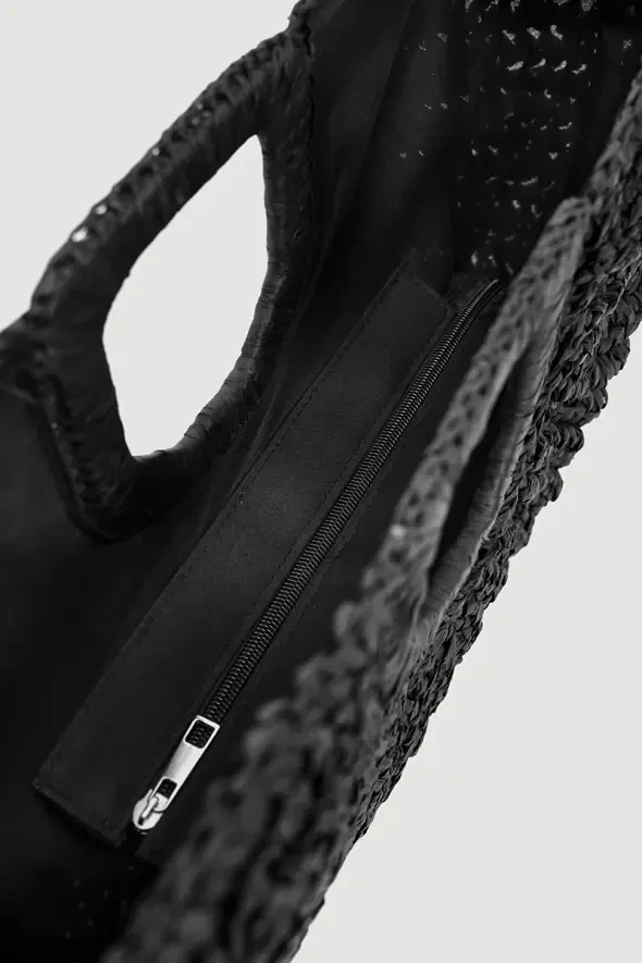Designer Straw Bag - Black - 6